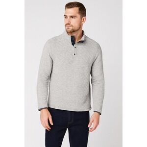 Rhone Mens Gray Gramercy Quilted Snap Neck Long Sleeve Pullover Sweater Small
